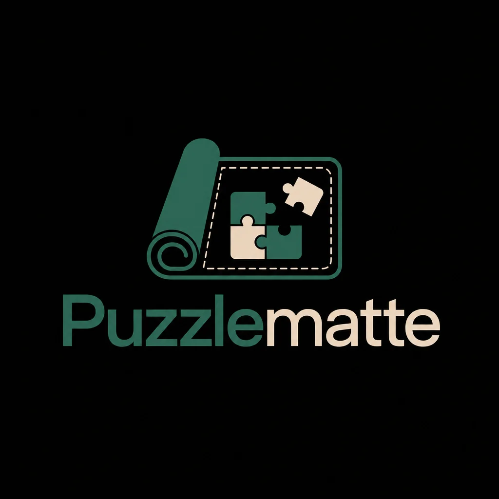 Puzzlematte Logo auf schwarzem Hintergrund für puzzle matte